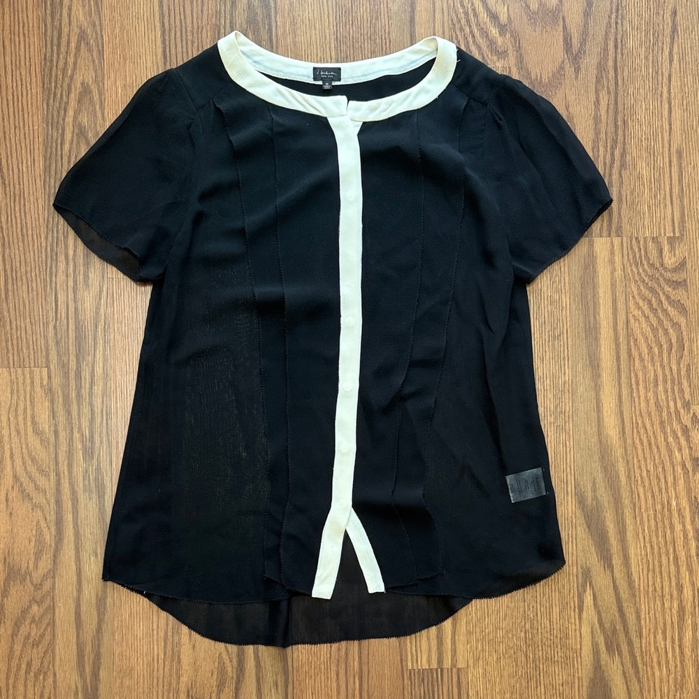 Aritzia Black Blouse with Cream Trim